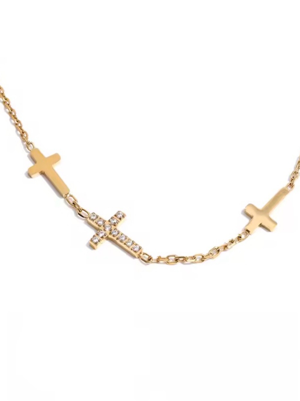 Gold Cross Station Necklace - Women